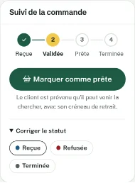 Carte Suivi de la commande avec le repli Corriger le statut déplié
