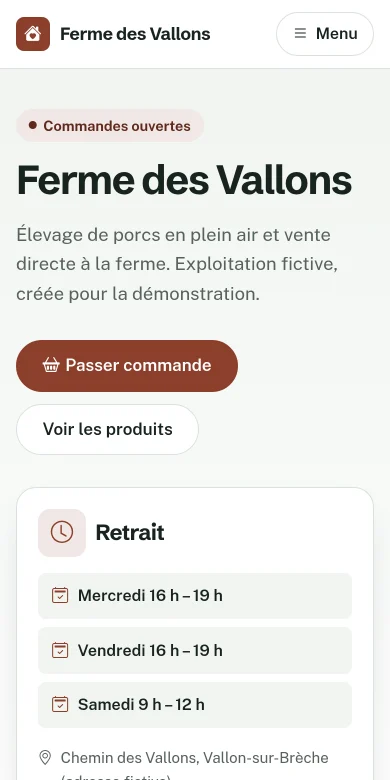 Accueil de la boutique sur téléphone